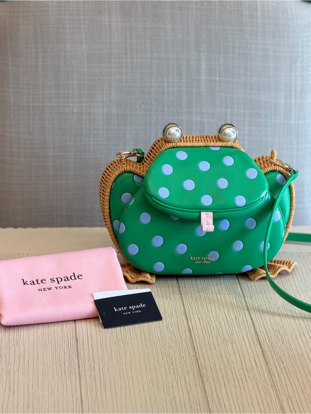kate spade Green and Pink Polka Dot Frog 🐸 Crossbody